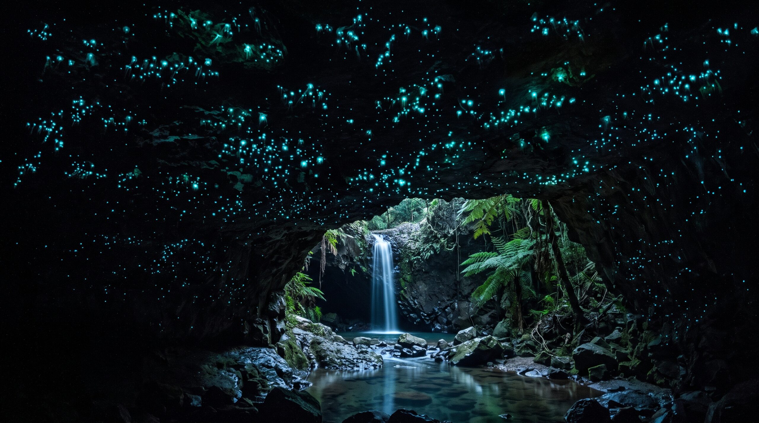 Where to See Glow Worms in Queensland: Springbrook, Tamborine and the Best Time to Go 1 Glow worms in Queensland lighting up the roof of the Natural Bridge cave in Springbrook National Park at night.