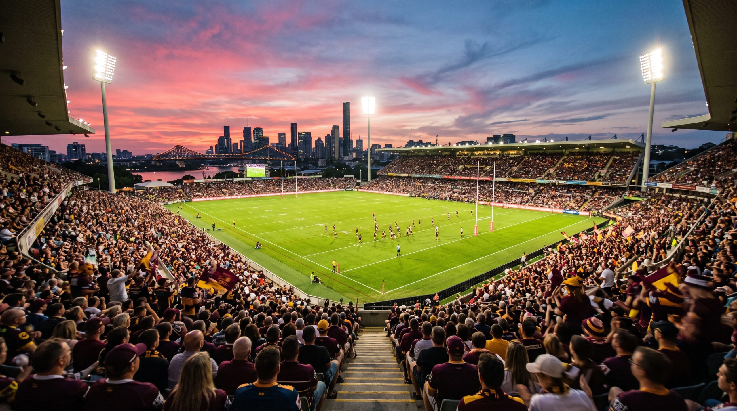 2026 Rugby League World Cup in Queensland: Your Ultimate Fan Guide to Brisbane, Gold Coast & Townsville 1 Fans fill a floodlit Brisbane stadium at dusk for a Rugby League World Cup Queensland 2026 match.